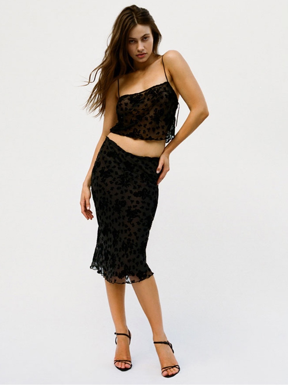 NWT Realisation Par Bea Silk Velvet Bias Midi Skirt Black - Picture 2 of 13